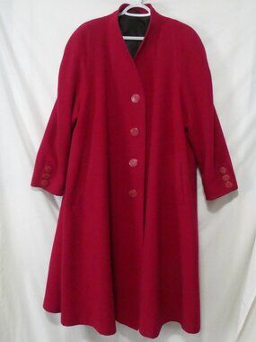 Vintage Red Wool Swing Coat Oversized Plus Size - P2P 26" measured